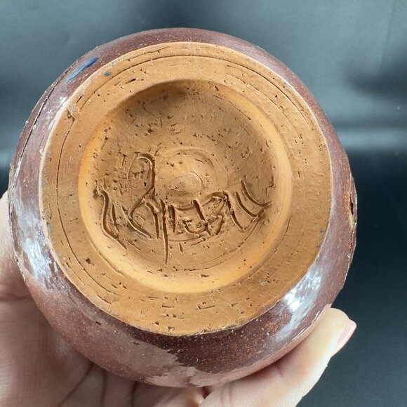 Vintage Oval Hand Made Studio Pottery Vase Etched RedWare Pottery Vessel Vase - Picture 3 of 16